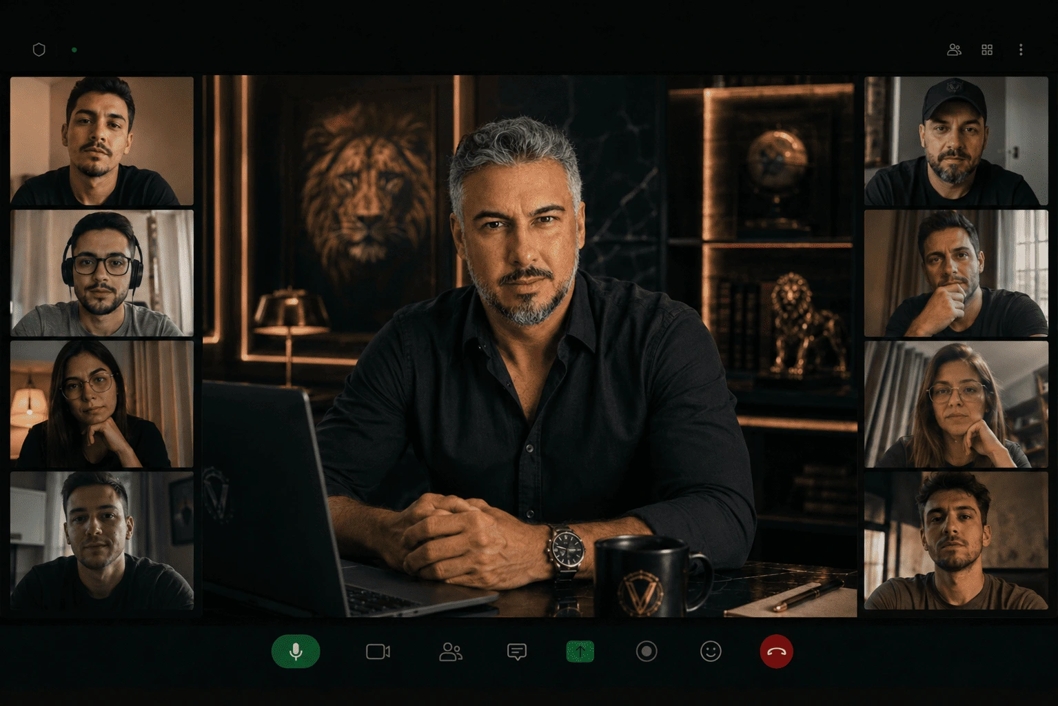 Call semanal com Weverton e alunos em ambiente UGC realista